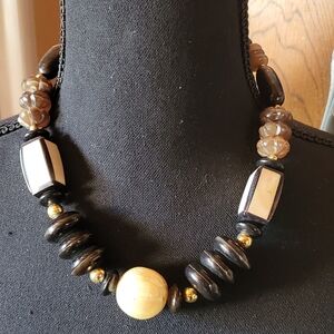 Source Unknown Black and Brown Beaded Necklace with Natural Elements‎